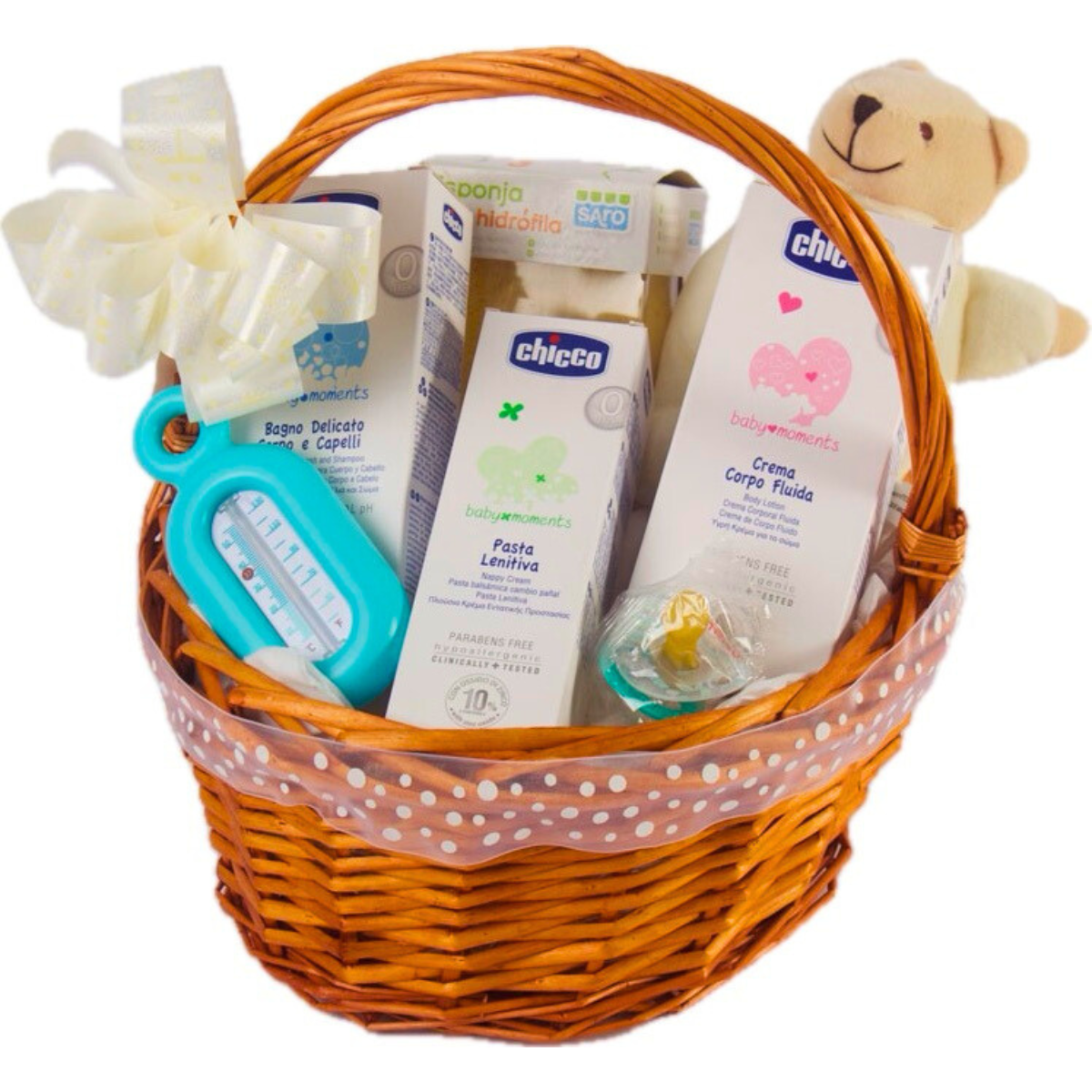 Canastilla de bebé para el baño relajante con productos Chicco Natural Sensation de farmacia